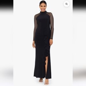 Betsey & Adam Natalie Long Mock Neck Mesh Sleeve Dress